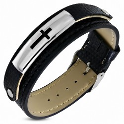 Bracelet en cuir avec boucle de ceinture en cuir avec découpage en acier inoxydable et croix en acier inoxydable
