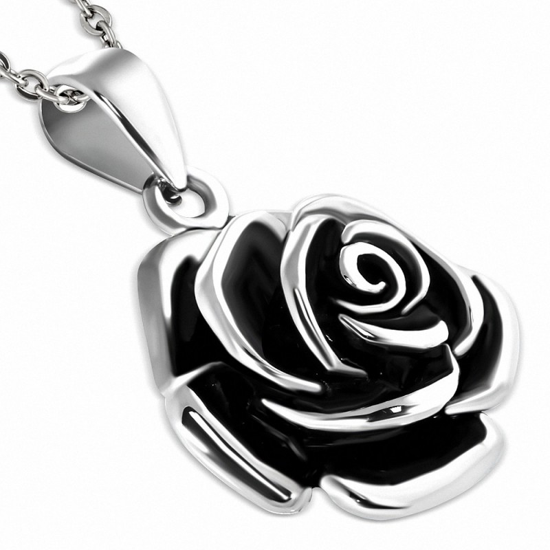 Pendentif fleur rose classique en acier inoxydable 2 tons