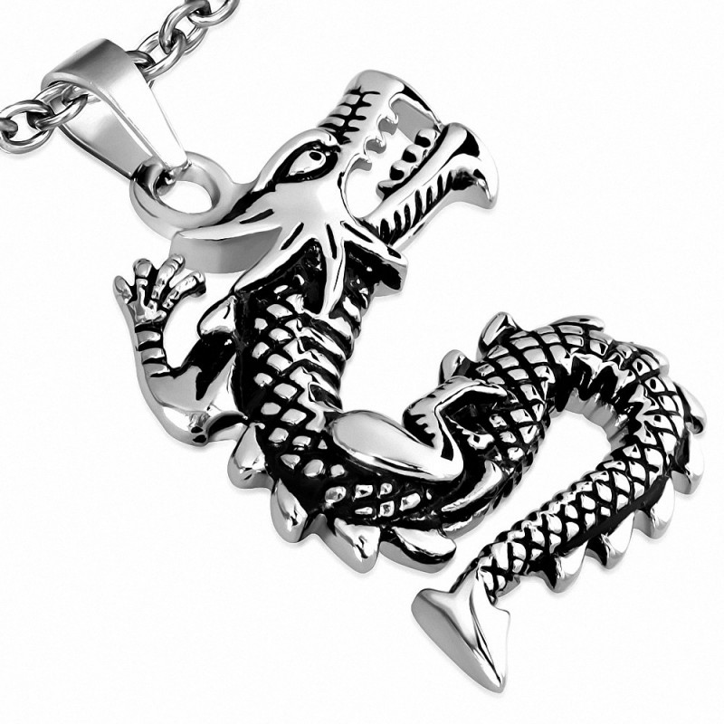 Pendentif motard dragon en spirale à deux tons en acier inoxydable