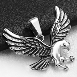 Pendentif aile d'oiseau aigle chauve repoussé 2 tons en acier inoxydable