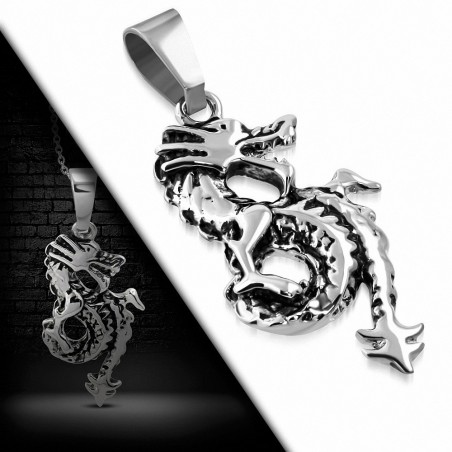 Pendentif motard dragon à feu en acier inoxydable 2 tons