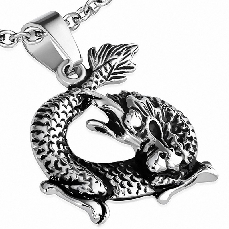 Pendentif motard dragon à feu spirale en acier inoxydable 2 tons