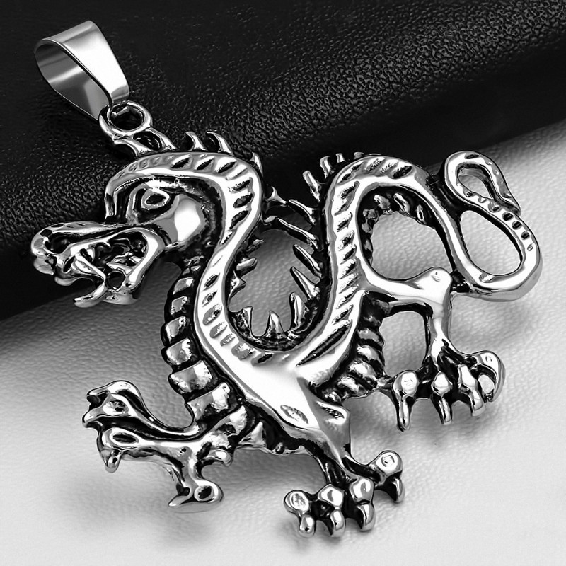 Pendentif motard dragon chevalier 2 tons en acier inoxydable