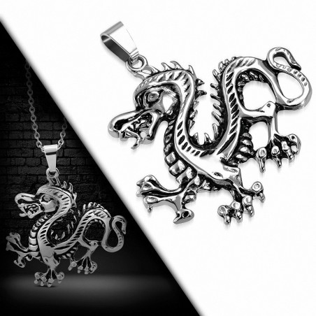 Pendentif motard dragon chevalier 2 tons en acier inoxydable