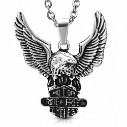 Pendentif motard aile d'oiseau aigle chauve repoussé 2 tons en acier inoxydable