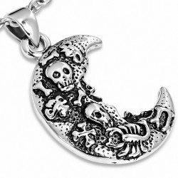 Pendentif de motard en forme de demi-lune croissant de scorpion avec tête de mort repousse bicolore en acier inoxydable