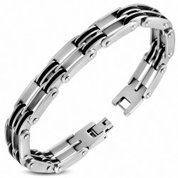 Bracelet à maillons  hommes en acier inoxydable avec caoutchouc noir et géométrique 194