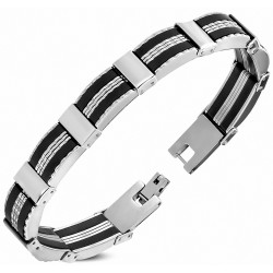 Bracelet à maillons panthère en acier inoxydable avec caoutchouc noir 288