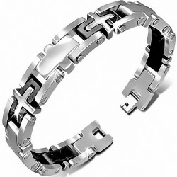 Bracelet à maillons  hommes en acier inoxydable avec croix en caoutchouc noir