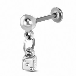 Porte-jarretelles Labret en acier inoxydable Lucky Dice Charm Disc Back Dangle