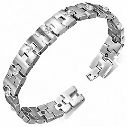 Bracelet magnétique de lien de panthère des hommes de carbure de tungstène de 11mm de large w / strass