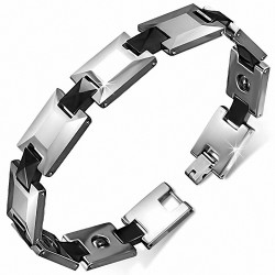 Bracelet magnétique homme avec maillons Panther argenté et noir en carbure de tungstène de 13mm