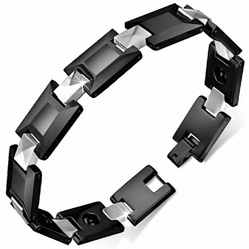 Bracelet magnétique homme avec maillons Panther noir et argenté en carbure de tungstène de 13mm