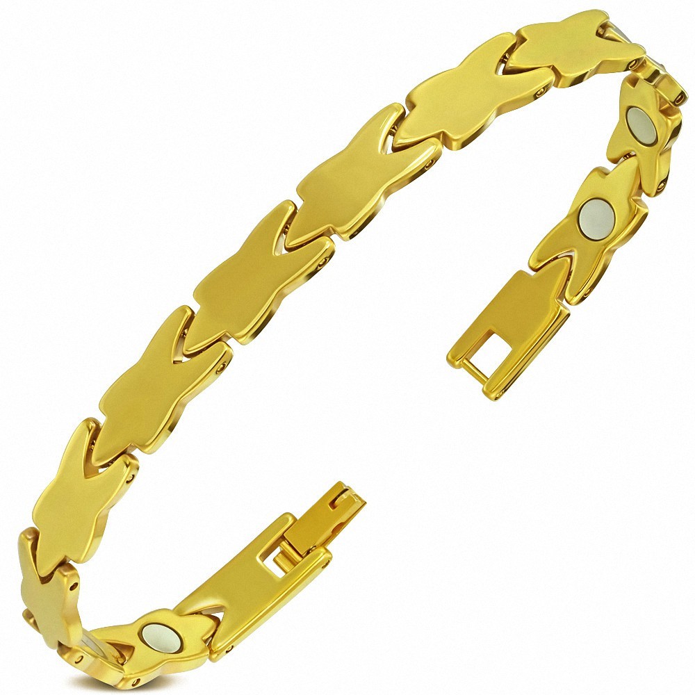 L-19cm W-7mm | Bracelet magnétique à maillons en carbure de tungstène plaqué de couleur d'or