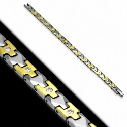 L-19cm W-7mm | Bracelet magnétique à maillons  homme géométrique en carbure de tungstène avec ton clair strass