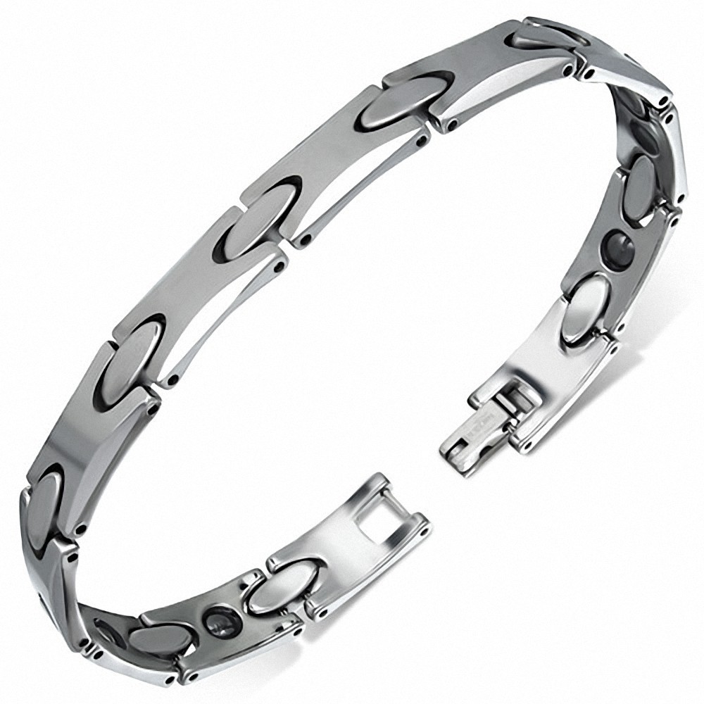 L-19cm W-8mm | Bracelet magnétique à maillons en carbure de tungstène