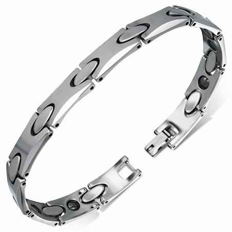 L-19cm W-8mm | Bracelet magnétique à maillons en carbure de tungstène
