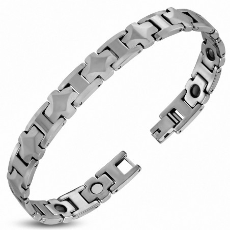 L-20cm W-9mm | Bracelet magnétique à maillons en croix en carbure de tungstène