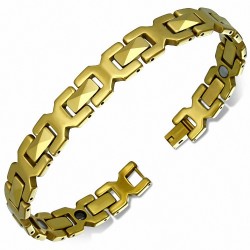 L-21cm W-11mm | Bracelet magnétique de lien des hommes de carbure de tungstène plaqué par couleur d'or