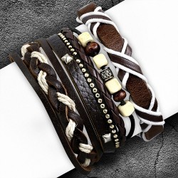 Ensemble de bracelets | Jeu de bracelets en cuir réglables avec perles en bois  en wrap