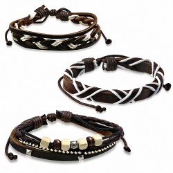 Ensemble de bracelets | Jeu de bracelets en cuir réglables avec perles en bois  en wrap