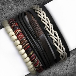 Ensemble de bracelets | Jeu de bracelets en cuir ajustables en corde tressée  avec perles en bois