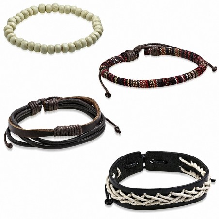 Ensemble de bracelets | Jeu de bracelets en cuir ajustables en corde tressée  avec perles en bois