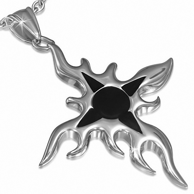 Pendentif Motif de croix Tribal Star Flame en acier inoxydable