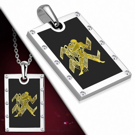 Alliage pendentif tag zodiacal 3 tons avec signe de zodiaque w / Clear strass