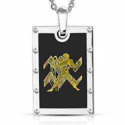 Alliage pendentif tag zodiacal 3 tons avec signe de zodiaque w / Clear strass