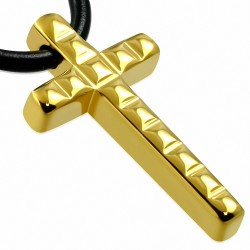 Croix en carbure de tungstène à breloques avec collier en caoutchouc noir