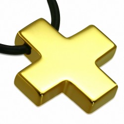 Croix grecque dorée en carbure de tungstène avec collier en caoutchouc noir