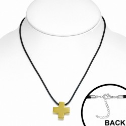 Croix grecque dorée en carbure de tungstène avec collier en caoutchouc noir