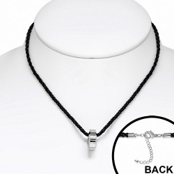 Pendentif cercle en carbure de tungstène avec collier tressé en cuir de PVC noir
