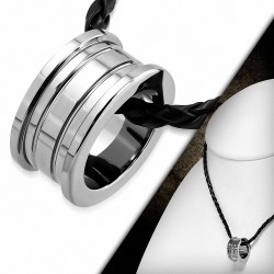 Carbure de tungstène - Mini bague charm avec collier tressé en cuir de PVC noir