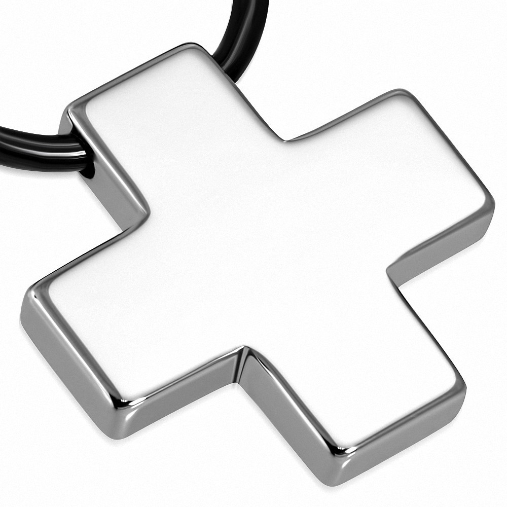 Croix grecque argentée en carbure de tungstène avec collier en caoutchouc noir