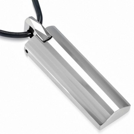 Collier en caoutchouc noir et pendentif barre arrondie