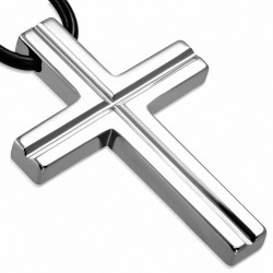 Croix latine à rainures en carbure de tungstène avec collier en caoutchouc noir