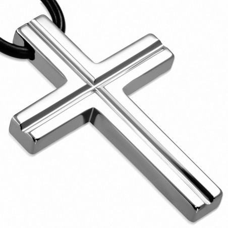 Croix latine à rainures en carbure de tungstène avec collier en caoutchouc noir