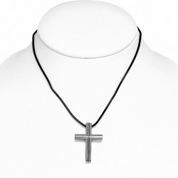 Croix latine à rainures en carbure de tungstène avec collier en caoutchouc noir