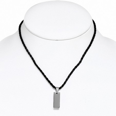 Breloque en carbure de tungstène avec collier tressé en cuir de PVC noir