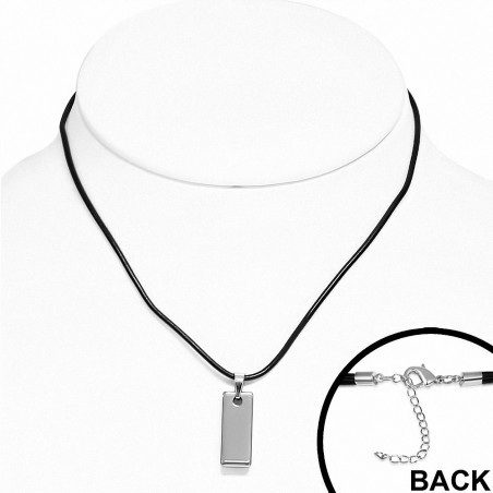 Pendentif rectangulaire en carbure de tungstène avec collier en caoutchouc noir