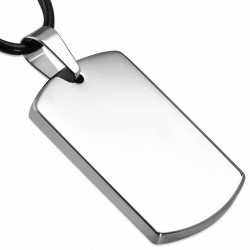 Pendentif rectangulaire arrondi en carbure de tungstène avec collier en caoutchouc noir