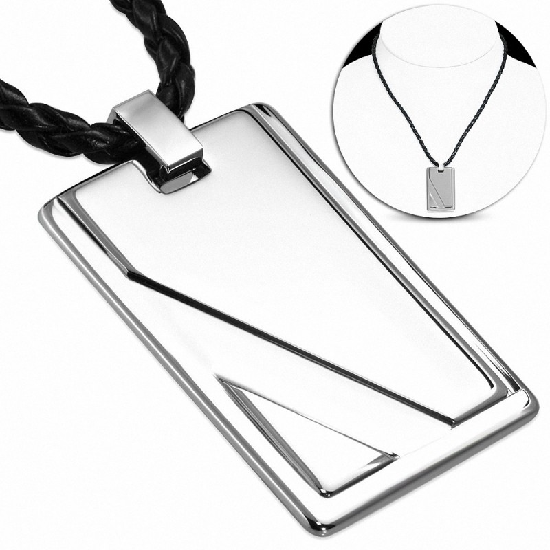 charm d'étiquette en carbure de tungstène avec collier tressé en cuir de PVC noir