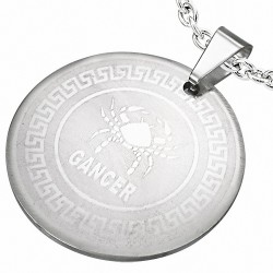 Pendentif cercle Gancer avec monogramme en forme de crabe grecque en acier inoxydable