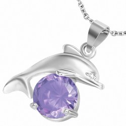 Alliage à facettes clair violet / boule de cristal violet sautant pendentif charm de dauphin