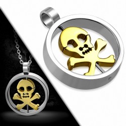 Pendentif en forme de cercle de tête de crâne de pirate avec os croisé en acier inoxydable