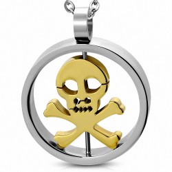 Pendentif en forme de cercle de tête de crâne de pirate avec os croisé en acier inoxydable