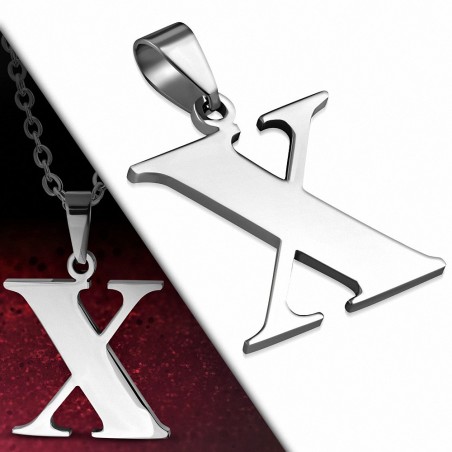 Pendentif Alphabet X en acier inoxydable avec pendentif