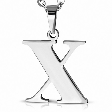 Pendentif Alphabet X en acier inoxydable avec pendentif